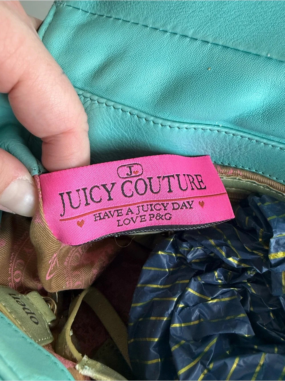 Vintage Juicy Couture Turquoise Leather Shoulder Bag Heart Mirror Y2K